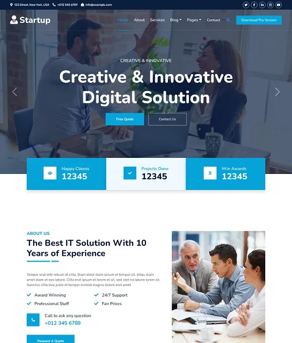 Free Startup – Website Template Download