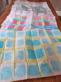 15 Minute Art Project: Hand Painted Tissue Paper {for gift bags} This is a lesson in pattern. [The Unlikely Homeschool]