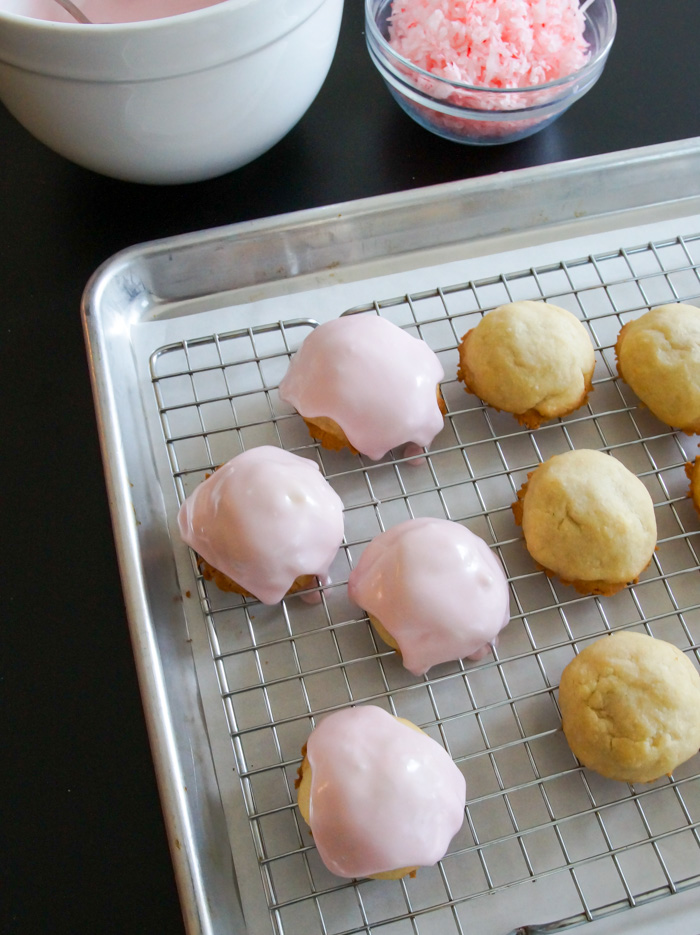 Pink Snowball Cookies, glazing over wire rack