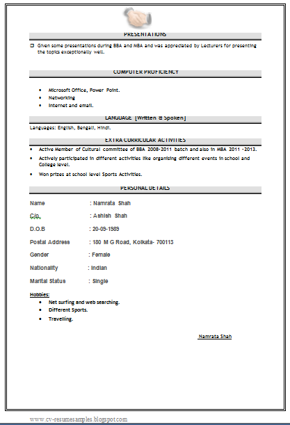 Free Download MBA Marketing Fresher Resume Sample Doc