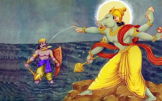 Vishnu as Varaha cutting the head of Hiranyaksha