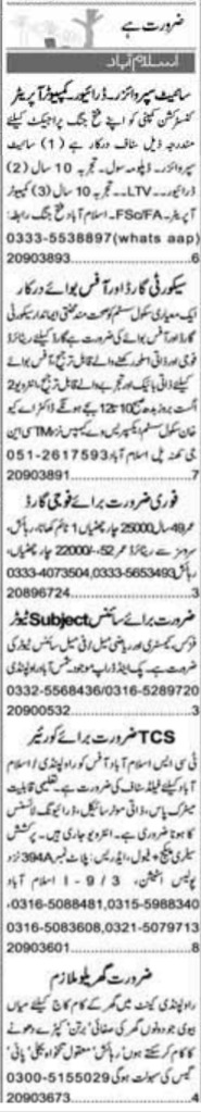 Computer Operator & Site Supervisor Jobs in Islamabad