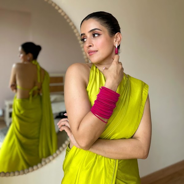Sanya Malhotra green saree sleeveless backless blouse