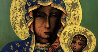 Our Lady of Jasna Gora, Our Lady of Czestochowa, image with scars, feast day of our lady of Czestochowa may 3,In rage one of them drew a sword and cut Our Ladys Cheek twice, the Sword strokes on the face of Our Lady's statue cannot be removed
