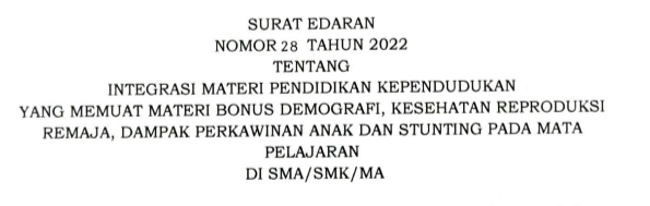 Info SE Gubernur Sulbar Nomor 28 Tahun 2022 Tentang Integrasi Materi Pendidikan Kependudukan Pada Mapel di SMA/SMK/MA