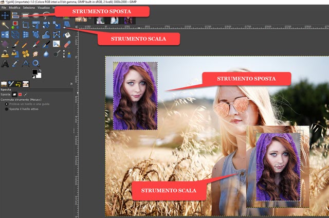 strumenti sposta e scala su gimp