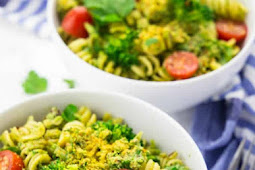 BROCCOLI PESTO WITH PASTA AND CHERRY TOMATOES