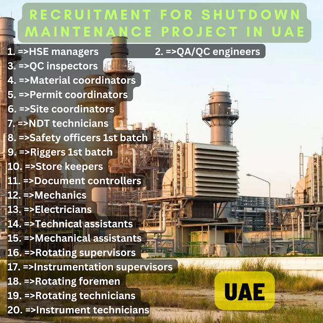 Recruitment for Shutdown Maintenance Project in UAE