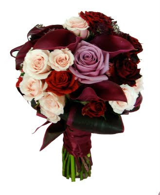 Dark purple and red calla wedding bouquet 