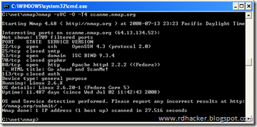 NMAP running on Windows XP command prompt