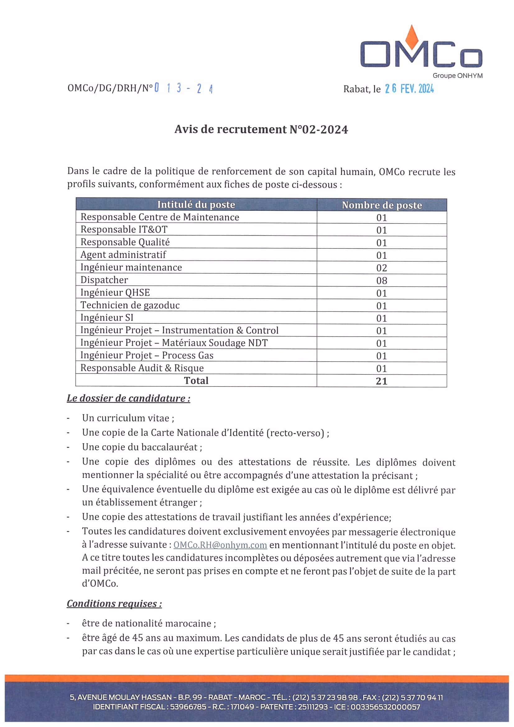 Concours ONHYM 2024