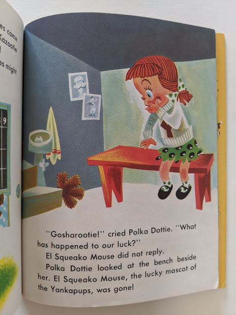 Picture of children's book page with illustration of girl sitting