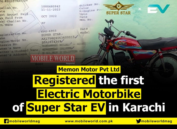 The first Electric Motorbike of Super Star EV Registered in Karachi