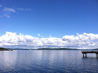 waterscape with dock and land