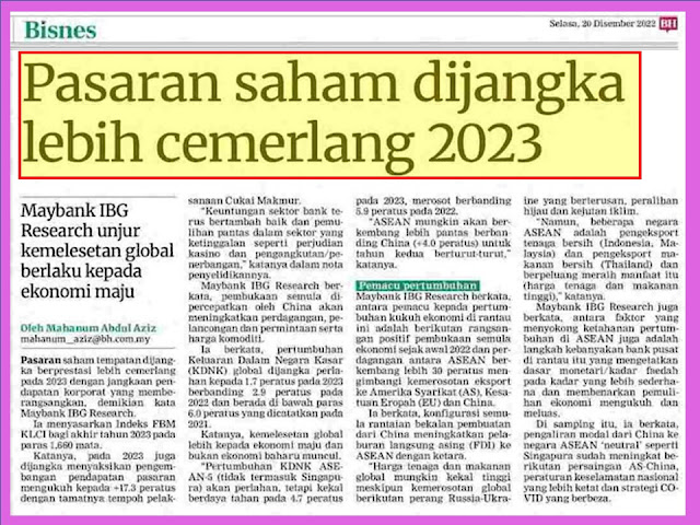 Pasaran Saham dijangka lebih Cemerlang 2023