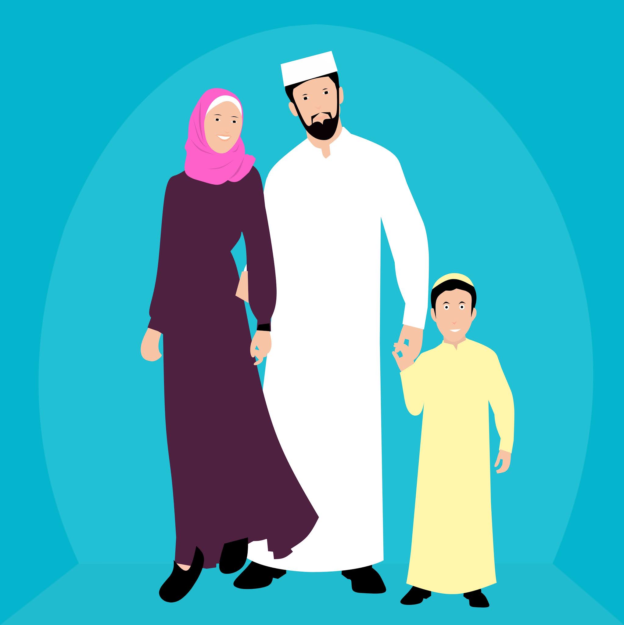 Illustration of Muslim Arab family