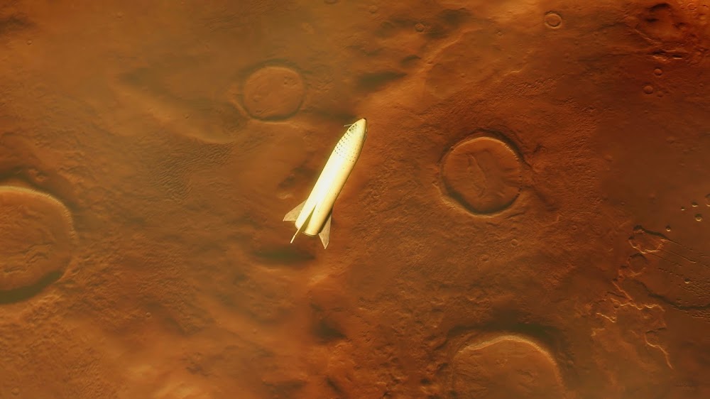 SpaceX Big Falcon Ship above Mars by HazeGrayArt