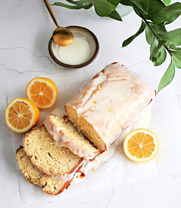 Recipe for a moist, buttery loaf cake, flavored with Meyer lemon juice and zest and topped with a Meyer lemon glaze.