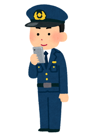 スマートフォンを使う警察官のイラスト（男性）