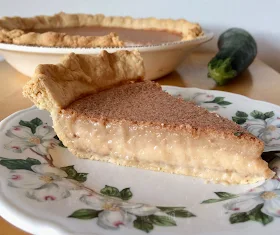 Side view of a slice of zucchini pie.