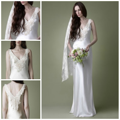 1920s style lace wedding dress with plunging neckline