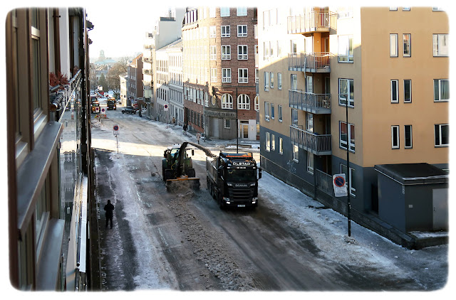 Snørydding i Gøteborggata på Rodeløkka i Bydel Grünerløkka i Oslo.