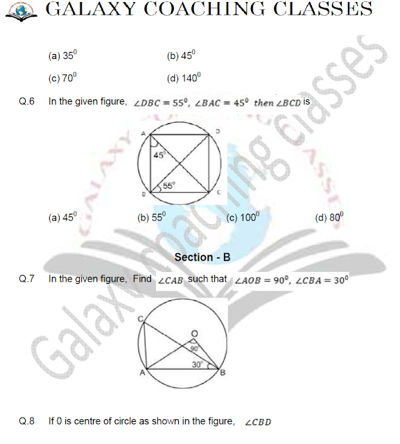 class 9th maths worksheet chapter 10 circles