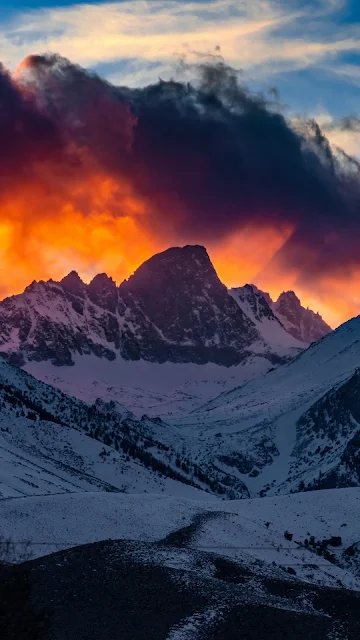 Montanhas, Neve, Pôr do Sol, Céu, Nuvens