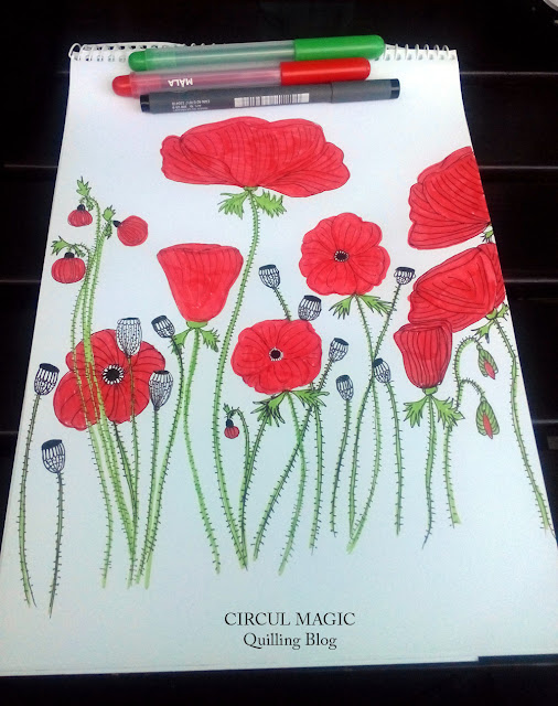 Desen cu maci Circul Magic flori de vara