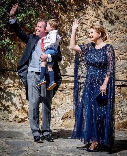 Princess Alexandra wore a wedding gown by Elie Saab. Maria Teresa wore a jumpsuit by Elie Saab. Princess Claire in Zuhair Murad