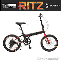 Sepeda Lipat Odessy OD-LP52 Ritz 16 Inch x 1.75 Inch Hi-Ten Steel Steel 1x7Sp Mech Disc Brake Folding Bike