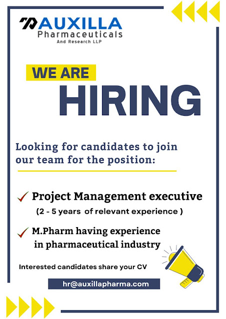 Auxilla Pharma Hiring For Project Management