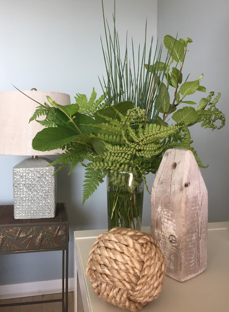 ferns, sea urchins, pottery, beach decor, summer house 