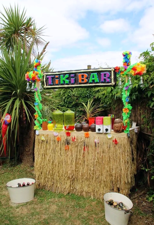 Tropical Garden Party Idea with DIY Tiki Bar
