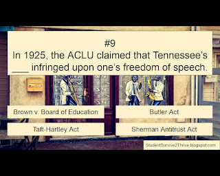 In 1925, the ACLU claimed that Tennessee’s ___ infringed upon one’s freedom of speech. Answer choices include: Brown v. Board of Education, Butler Act, Taft-Hartley Act, Sherman Antitrust Act