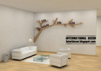 modern wall shelves of tree branches, tree shelves , tree shelf style