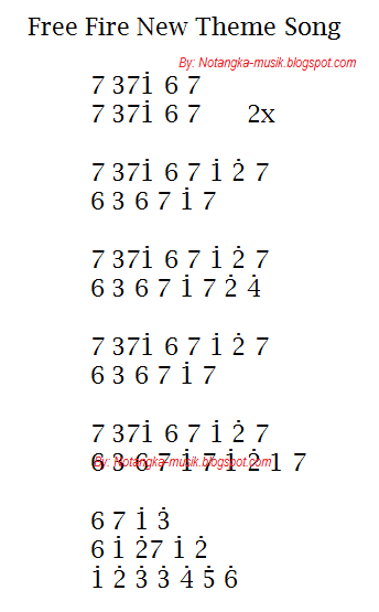 Not Angka Pianika Lagu Free Fire New Theme Song 