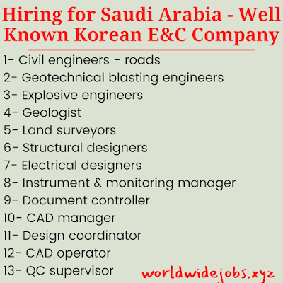 Hiring for Saudi Arabia - Well Known Korean E&C Company