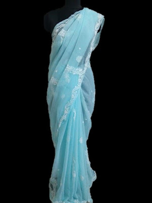 Blue Lucknowi Saree