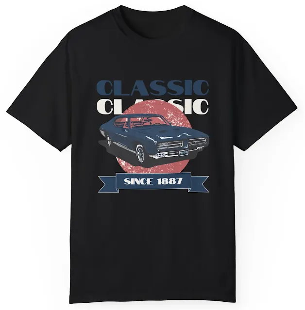 Comfort Colors Car T-Shirt With Blue and Red Modern Vintage Grunge Illustration Classic Car
