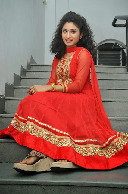 Vishnu Priya Stills in Red Salwar Kameez