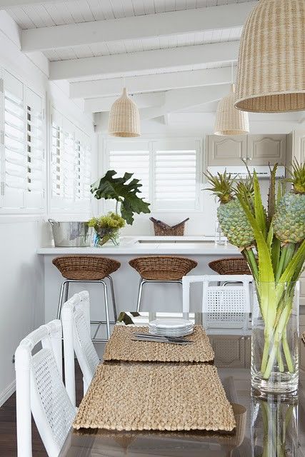 Beautiful kitchen with white plantation shutters