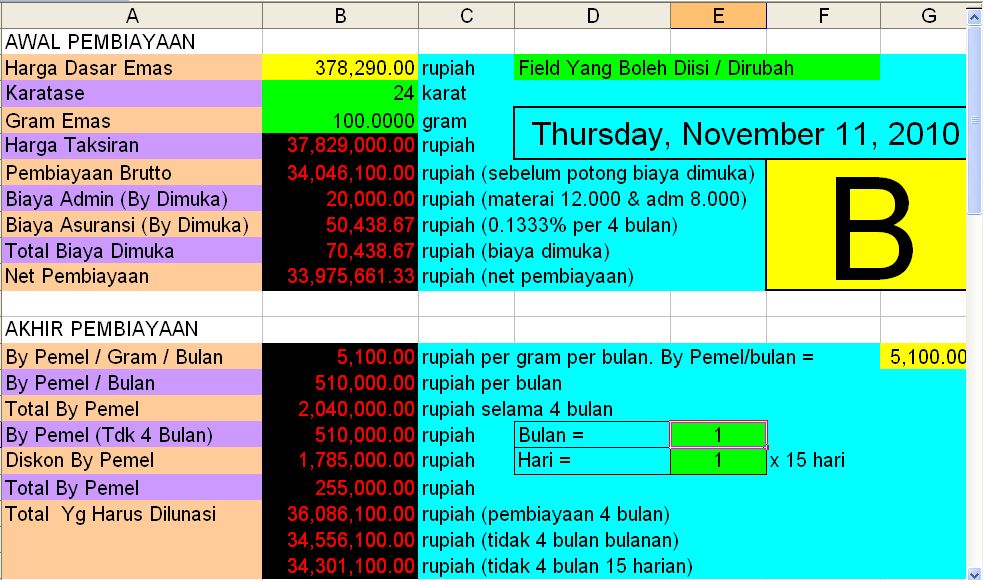 contoh perhitungan untuk Emas Batangan 100 gram dtm 24 karat