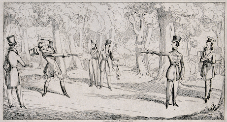 Two gentlemen duelling with pistols W Sams (1823) Wellcome Collection