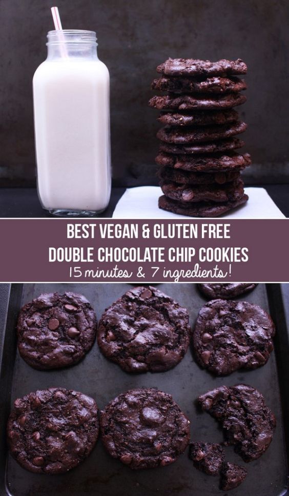 The best gluten-free, oil-free, AND vegan double chocolate chip cookies that can be enjoyed in just 15 minutes and require just 7 ingredients!