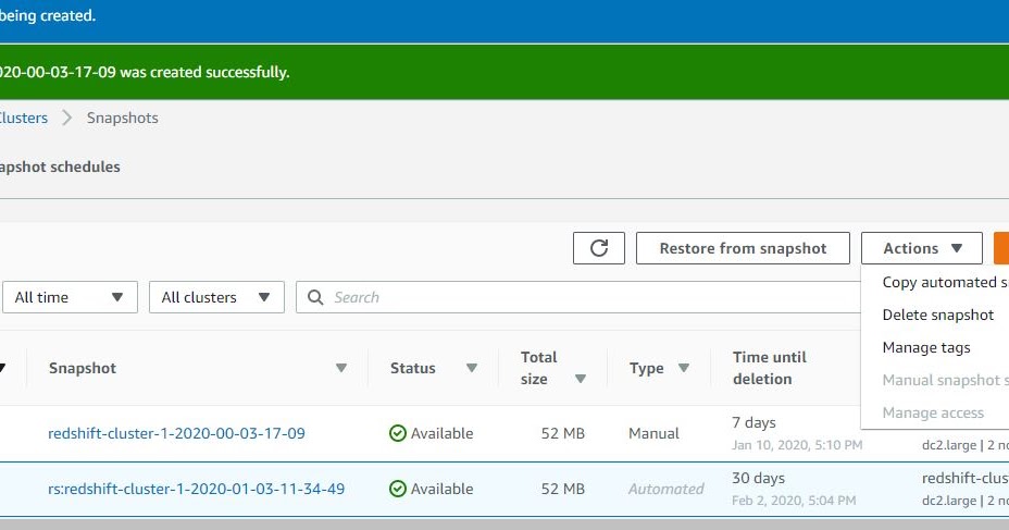 Database Technology How to delete snapshot from AWS Redshift?