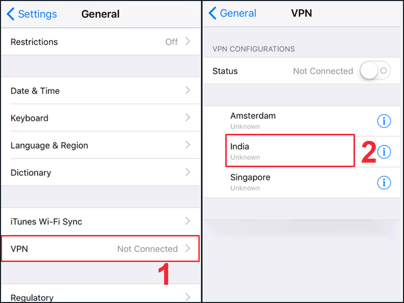 Ấn vào tên máy chủ để chọn cấu hình VPN mà bạn muốn sử dụng