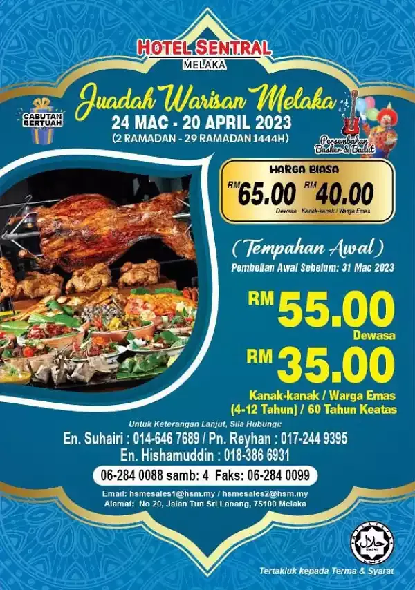 harga buffet ramadhan 2023 di Hotel Sentral Melaka