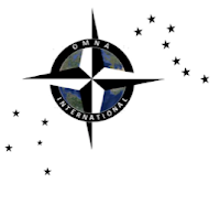 OMNA International logo - compass intertwined with circle and constellations outside