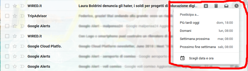 Funzione posticipare  a lettura messaggi gmail